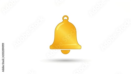 Golden bell icon with shadow on white background