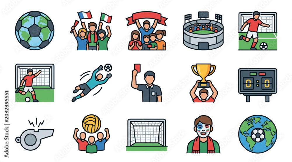 Fototapeta premium Collection of soccer sport icons and symbols.