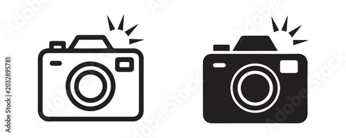 Fotografie Two camera icons set vector illustration outline and filled on transparent background