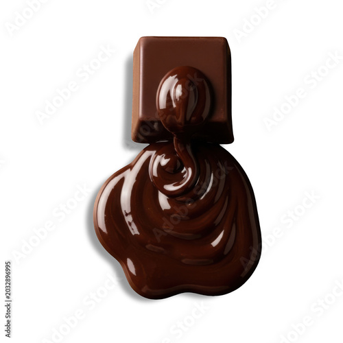 Melted Chocolate Splash with Soft Shadow Isolated on Transparent Background