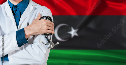 Quadro em tela Doctor with stethoscope on Libya flag