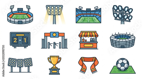 Schilderij op canvas Collection of Sports Stadium and Event Icons.