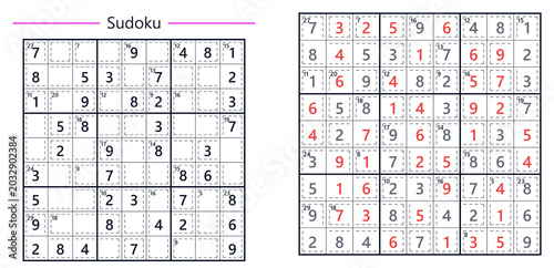 Sudoku puzzle grid with completed and empty sections displayed  