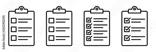 фотографія Clipboard checklist icon set representing workflow, progress, and task managemen