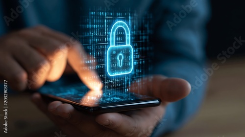 Internet network security concept with person using a smartphone