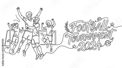 Canvastavla Continuous line drawing of a group of soccer players celebrating a goal