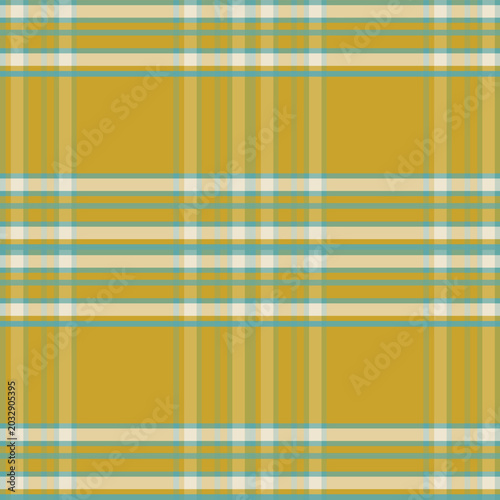 Abstract mustard and teal plaid pattern with modern tartan textile style