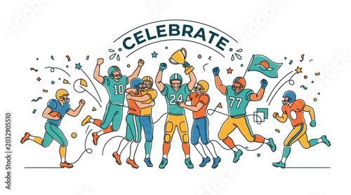 Tableau sur toile A group of American football players celebrating a championship victory with a trophy