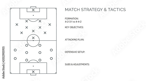 A detailed soccer match strategy and tactics planning board with formation diagram.