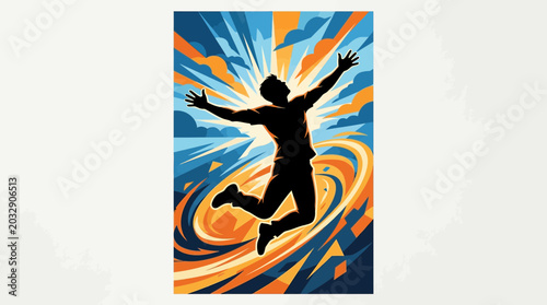 Photos Silhouette of a person jumping with arms outstretched in a dynamic pose