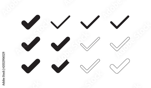 Cuadro en lienzo set of black check mark icons showing various styles including outlined and solid designs