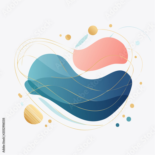 Abstract Fluid Shapes with Gold Accents