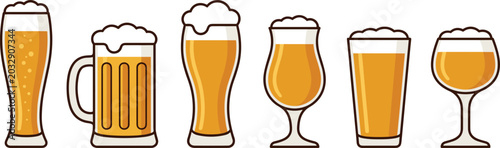 Cuadro en lienzo Craft Beer Glassware Icon Set with Mug, Pint, Tulip, Weizen, and Goblet Glasses