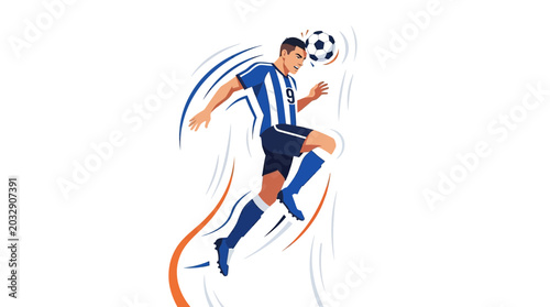 Obraz na plátně Dynamic illustration of a soccer player mid-air controlling the ball with his knee