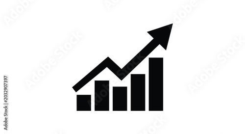 Rising bar graph with upward trend black silhouette