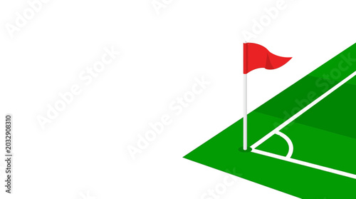 Foto A vibrant green soccer corner flag standing on a white field boundary line