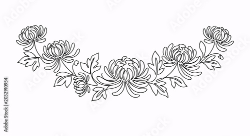 Chrysanthemum Asian art floral border