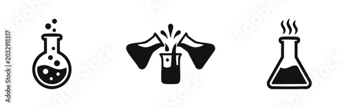 Schilderij op canvas Chemistry Flask Icons: Bubbling, Pouring, and Heating