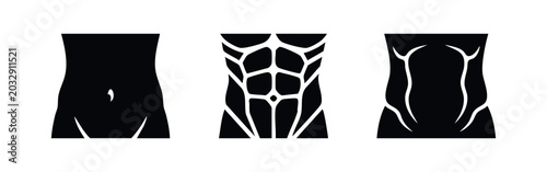 Quadro em tela Abdomen and Abs Icons: Flat, Muscular, and Defined Stomach Silhouettes