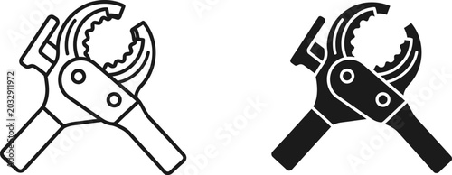 Slika na platnu Adjustable pipe wrench graphic in outline and solid black on white background