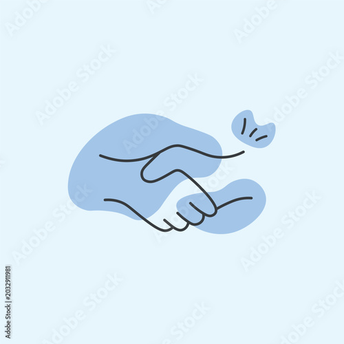 Hand Drawn Handshake Illustration with Minimal Abstract Shapes for Teamwork and Partnership Concept