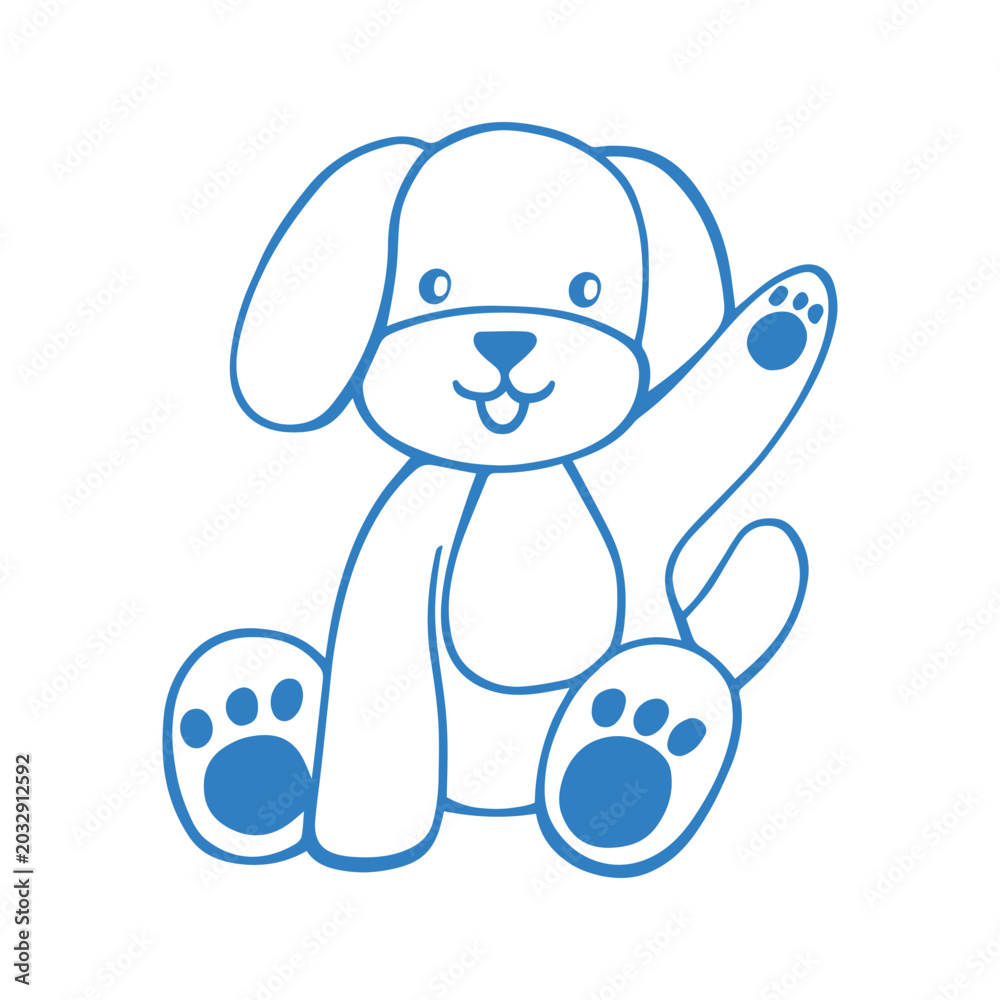 Obraz premium Cute sitting dog doodle hand drawn vector illustrations in sketch style. Kids and baby nursery whimsical design. Silly puppy in blue color 