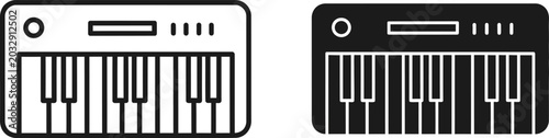 Fotografie Two synthesizer icons in line art and silhouette styles on white background