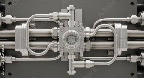 Industrial hydraulic valve manifold assembly with stainless steel piping