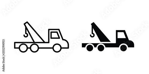 Schilderij op canvas Tow truck icon symbol set in black and white. EPS10