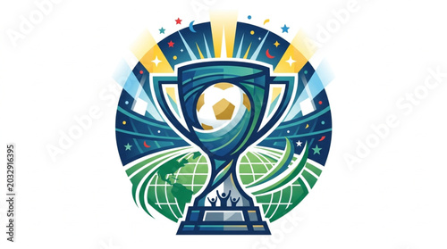 Fotografie Football Championship Trophy with Globe and Rays.