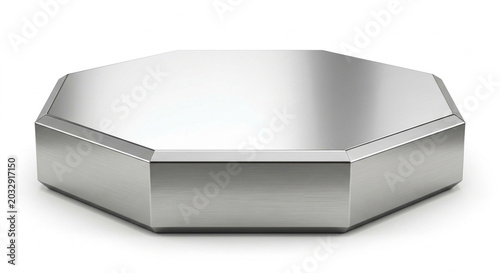 Sleek Octagonal Metallic Podium with Polished Reflective Surface