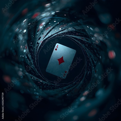 Magical vortex of playing cards with ace in center