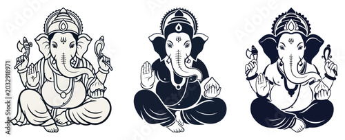 Tableau sur toile Lord Ganesha hindu god deity icons in three different vector graphic styles