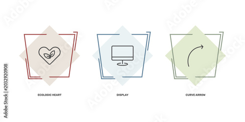 Quadro su tela user interface icon set with ecologic heart, display, curve arrow signs in flat