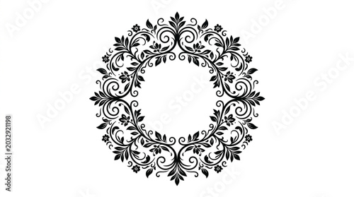 Billede på lærred Ornate Black Floral Wreath Design Element.