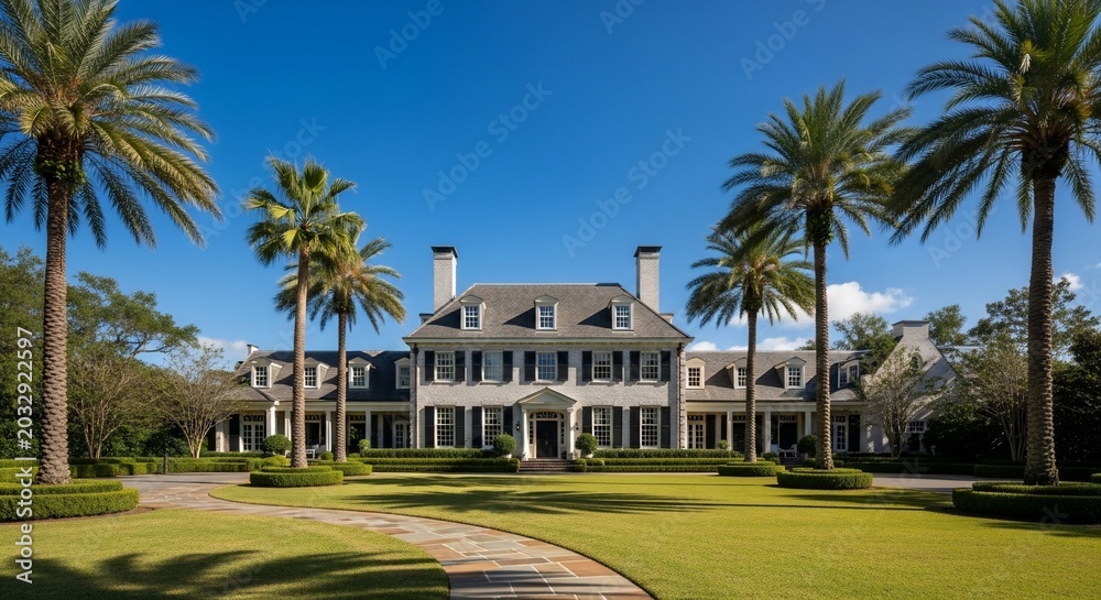 Obraz premium Grand estate exterior palm trees