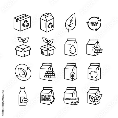 Eco friendly packaging carton icons.