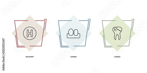 Bild auf Leinwand medical icon set with heliport, canine, caries signs in flat outline style