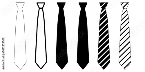 Tableau sur toile Collection of black necktie silhouettes with striped and formal business tie var