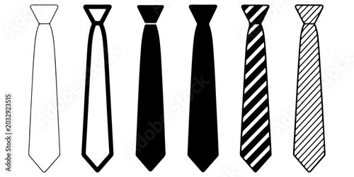Obraz na płótnie Collection of black necktie silhouettes with striped and formal business tie var