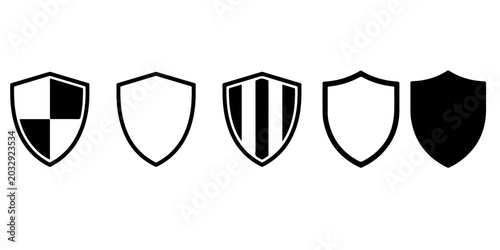 Tableau sur toile Shield emblem silhouette collection with security and protection badge icons iso