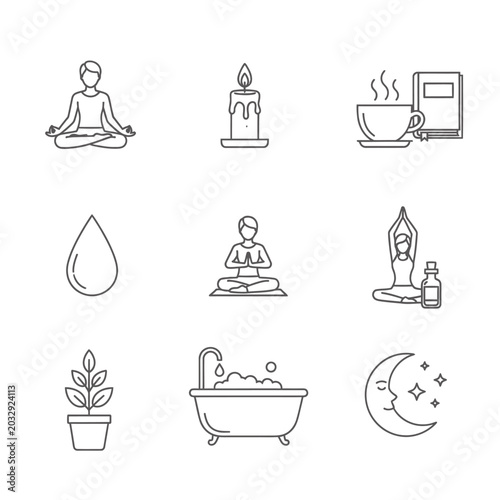 Fotografi Relaxation and wellness icons set.