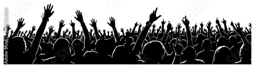 Photos Concert crowd raising hands during music festival in black and white graphic sty