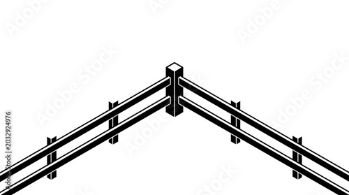 Foto A black and white illustration of a corner fence section with posts and rails