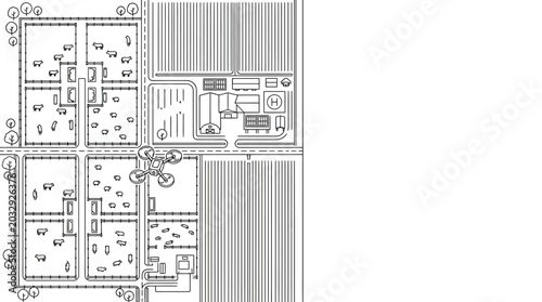 Detailed architectural site plan showing a structured agricultural facility layout.