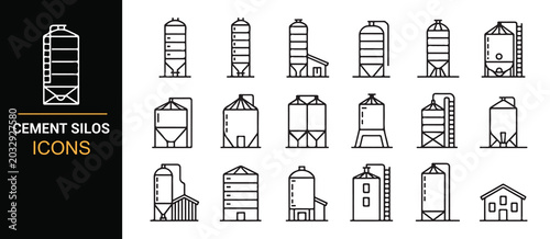 Industrial Material Storage Silo Vector Icon Set