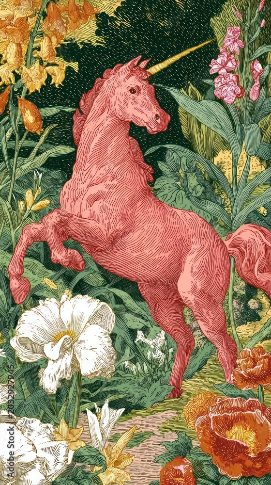 Obraz premium Unicorn in fairy tale colorful mythical mobile wallpaper