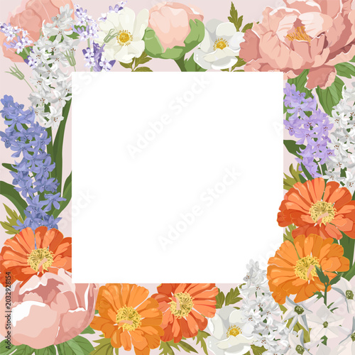 A vintage frame for your text, decorated with flowers Perfect for decorating invitations, congratulatory messages.