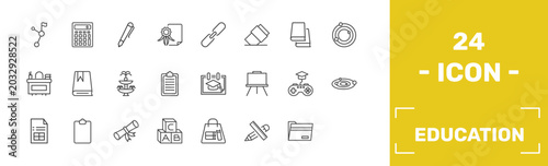 Tableau sur toile education icon set with halfway, school calculator, ballpoint pen, black folder
