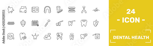 Canvastavla dental health icon set with shiny tooth, dental folder, dental monitor, floss si